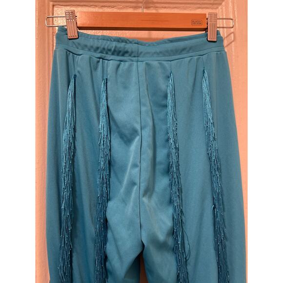 Women's Boho Drawstring Waist Long Fringe Tassel Pants Blue Size S - Picture 8 of 13